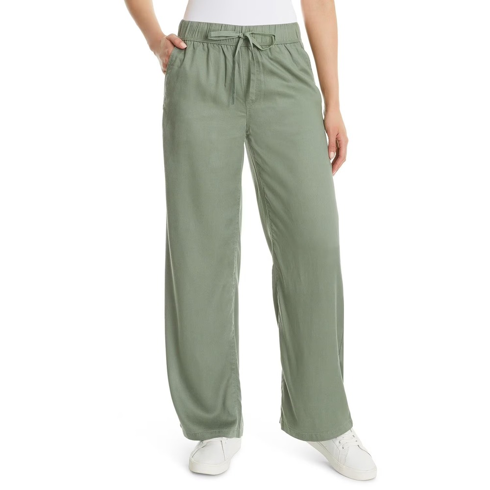 Nine West Womens Lightweight Twill Pant High Rise Olive Green Large NWT